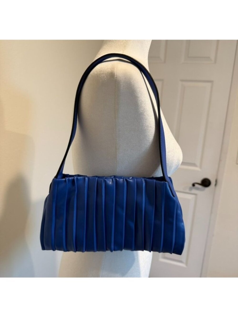 90s Y2K Style Pleated Blue Faux Leather Shoulder Bag Bratz